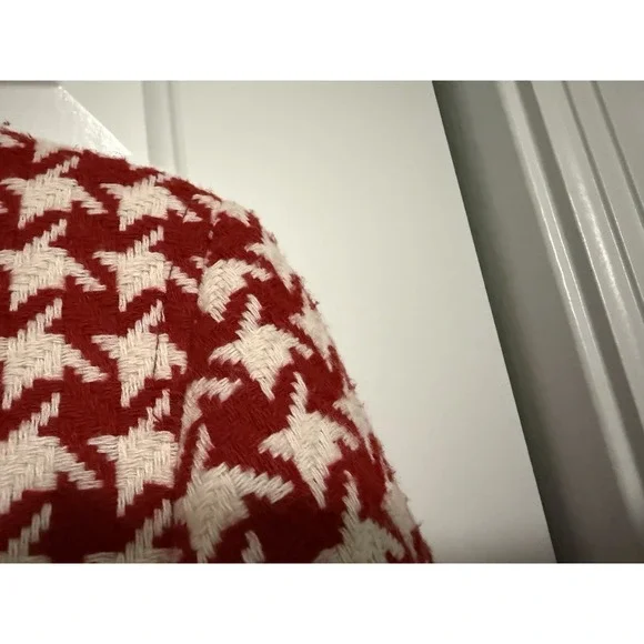 Talbots Moto Red White Houndstooth Wool Zip Up Jacket Size 10 Coat - Picture 8 of 9